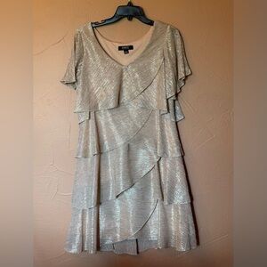 Elegant Gold Layered Midi Dress